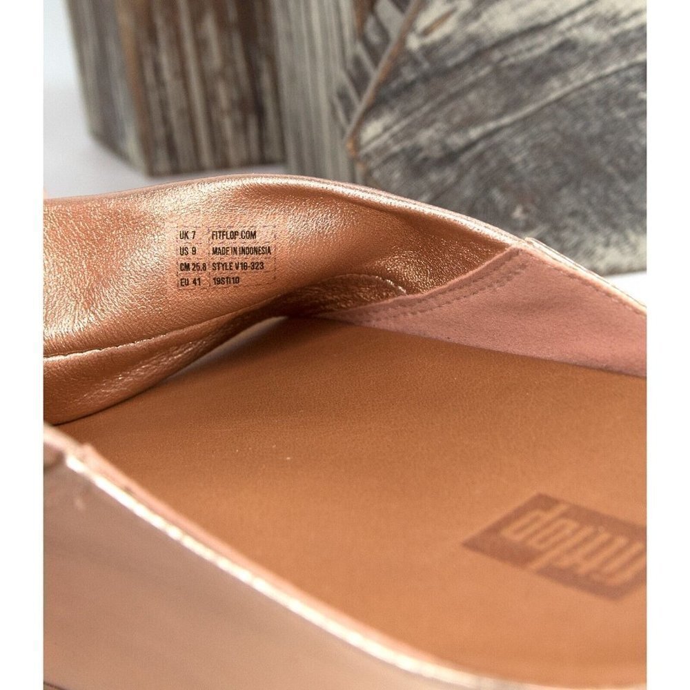FitFlop Twiss Rose Gold Leather Slides Mule Wedge Sandals Size 39 NIB - Picture 8 of 9